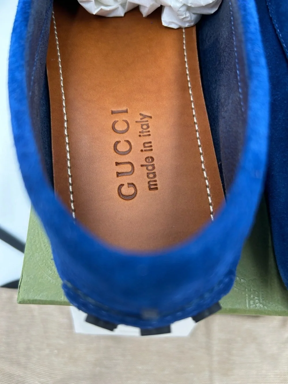 Men's Gucci horse bit blue suede loafers size 7 fits 8 US made in Italy